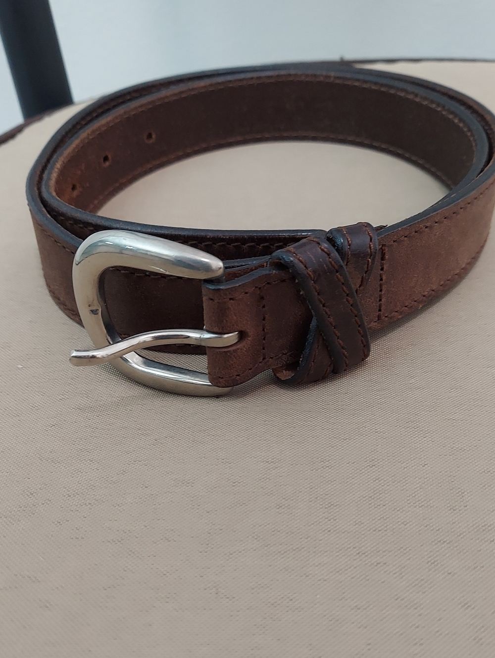 Merona Belt, Size 32-34, Genuine Leather, Silver Buckle, Brown